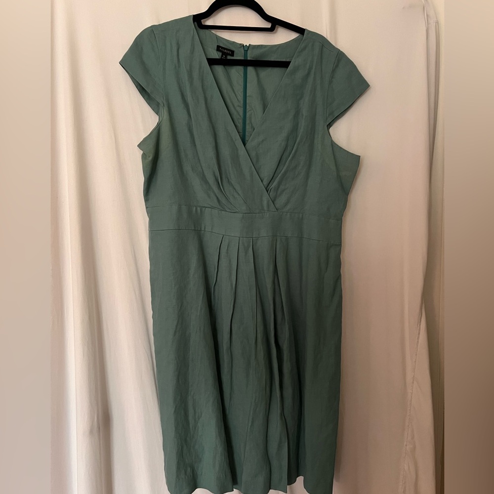 Talbots Dusty Sage V-Neck Midi Linen Dress